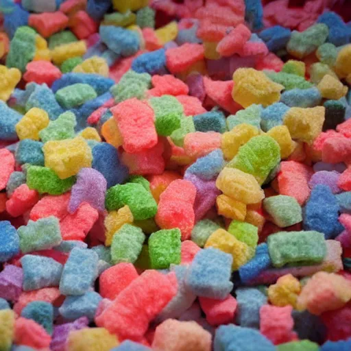 Image similar to sour patch kids at war inside abandoned dollhouse