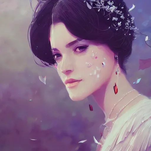 Prompt: lady at a wedding, intricate complexity, by greg rutkowski, artgerm, ross tran, conrad roset, takato yomamoto, ilya kuvshinov. 4 k, beautiful, cinematic dramatic atmosphere