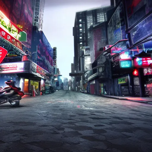 Image similar to sleeping dogs video game gameplay one point perspective. hyperrealistic, 4k, photorealistic, hyper-detaled, global illumination, post processed, hdr, 8k, very very sharp, sharpened, high detail, cinematic, cinematic lightning, cinematic shadows, octane render, high quality textures