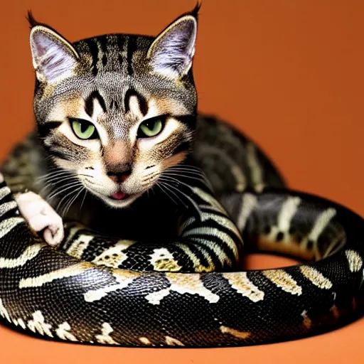 Image similar to a feline snake - cat - hybrid, reptile animal photography