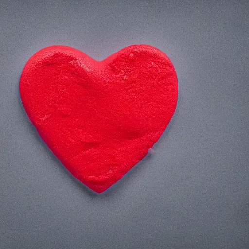 Image similar to 3d render of a badly formed red putty heart shape in the middle of a gray sheet of paper