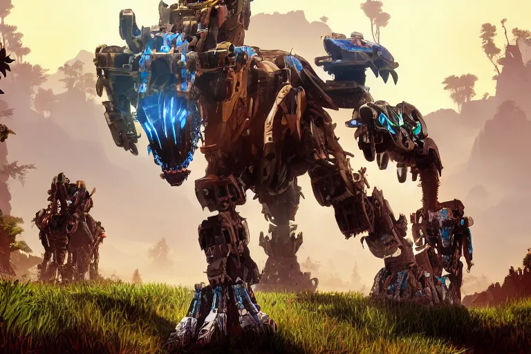 Image similar to tideripper machine mecha animal beast robot of horizon forbidden west horizon zero dawn bioluminiscence global illumination ray tracing hdr fanart arstation by sung choi and eric pfeiffer and gabriel garza and casper konefal