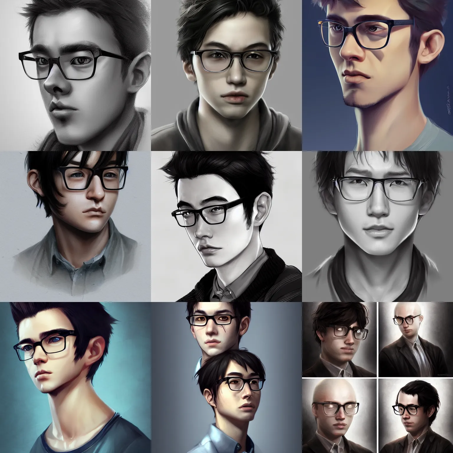 Prompt: man with glasses and short unkempt hair, young male, nerd, face, asian, emotional, lifelike, sharp focus, highly detailed, artstation, masterpiece, digital art, furio tedeschi, charlie bowater, valentina remenar