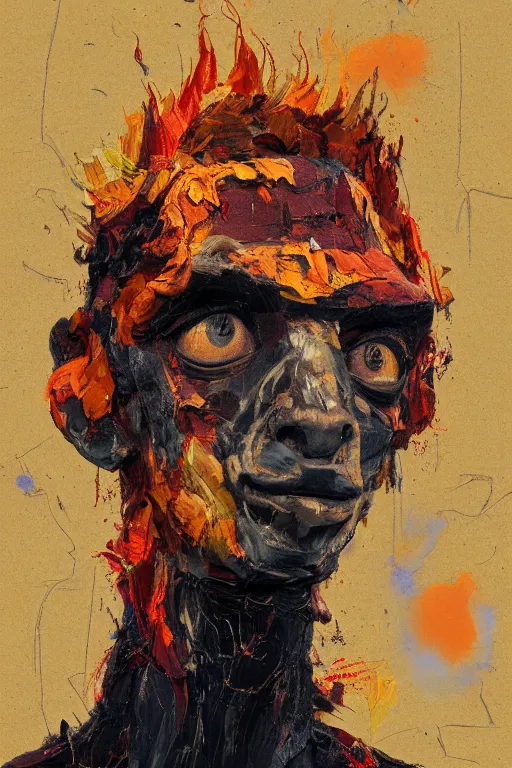 Image similar to Llama anthro portrait fire black red yellow orange llama portrait impasto oil painted daubed smoke flame fire army hellfire anton fadeev dug stanat simon stalenhag anato finnstark lucian freud nicola samori Frank Auerbach, llama, daily deviation