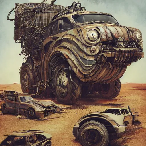 Image similar to mad max rockatansky fury road by brendan mccarthywires cybernetic implants, steelpunk, abandoned steelworks, grime and grunge, in the style of adrian ghenie, esao andrews, jenny saville,, surrealism, dark art by james jean, takato yamamoto