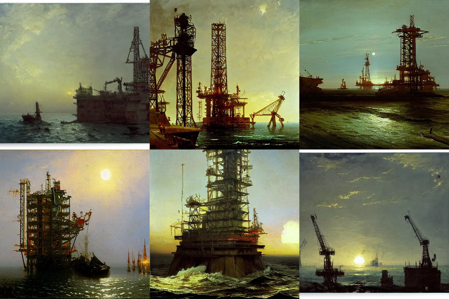 Prompt: an oil platform by carl spitzweg