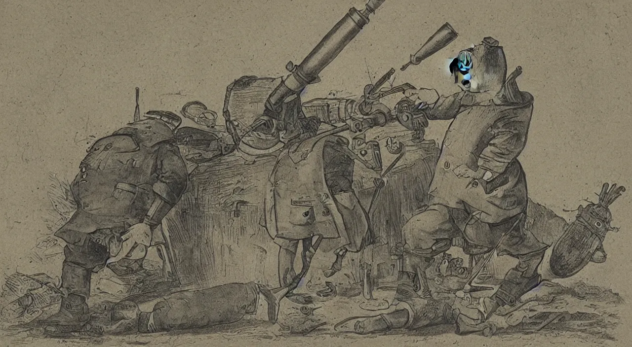 Image similar to picture of cartoon mole with a modern mortar, high detail