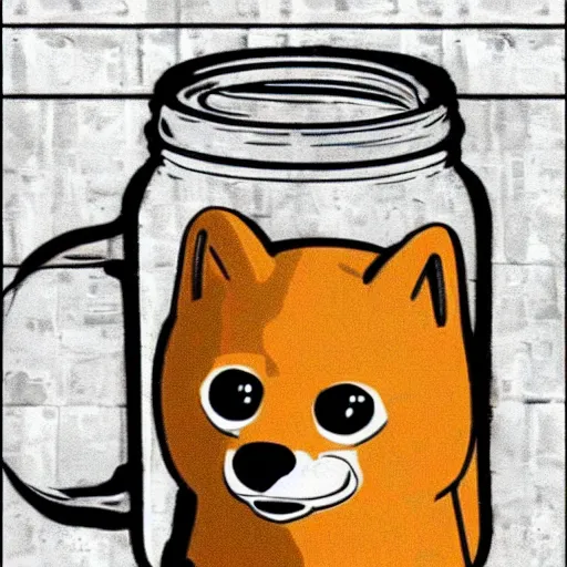 Prompt: doge trapped in mason jar funny meme