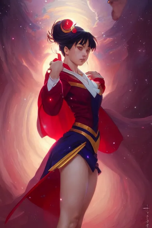 Image similar to sailor mars, fantasy, intricate, elegant, highly detailed, digital painting, artstation, concept art, matte, sharp focus, illustration, art by Artgerm and Greg Rutkowski and Alphonse Mucha