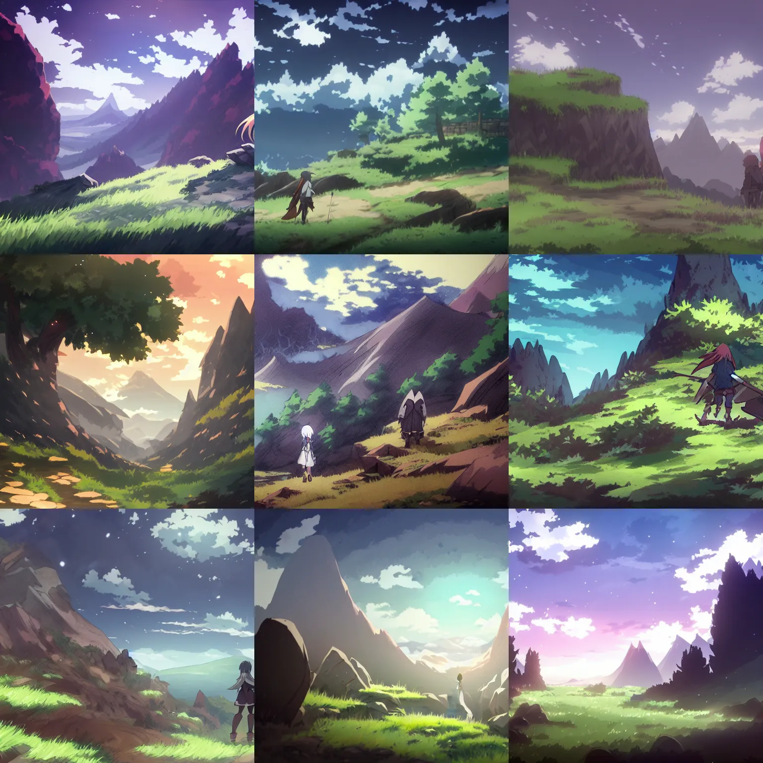 Prompt: a landscape in the style of grimgar and gleipnir