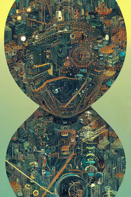 Image similar to detailed illustration of a technological deity by victo ngai