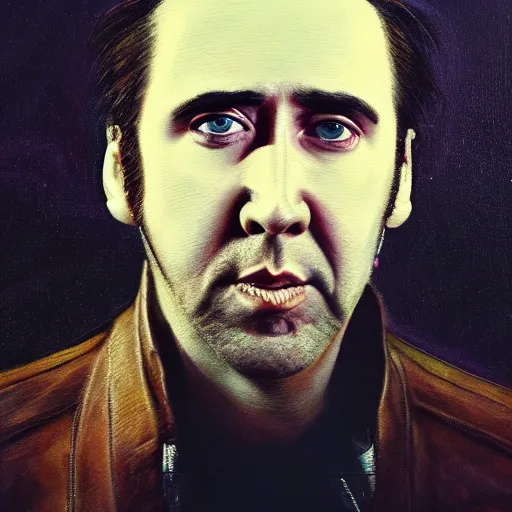 Prompt: nicolas cage profile picture by Yoshiyuki Tomino , asymmetrical, positive vibes, Organic Painting , digital art, trending on artstation, Matte Painting, sharp focus, realism,