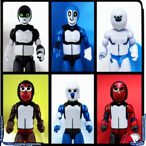 Image similar to Action figure face portrait. Knockoff character. Parody. Amateur creation. Original character. Product photography. Cheap. Dumb. Unusual.