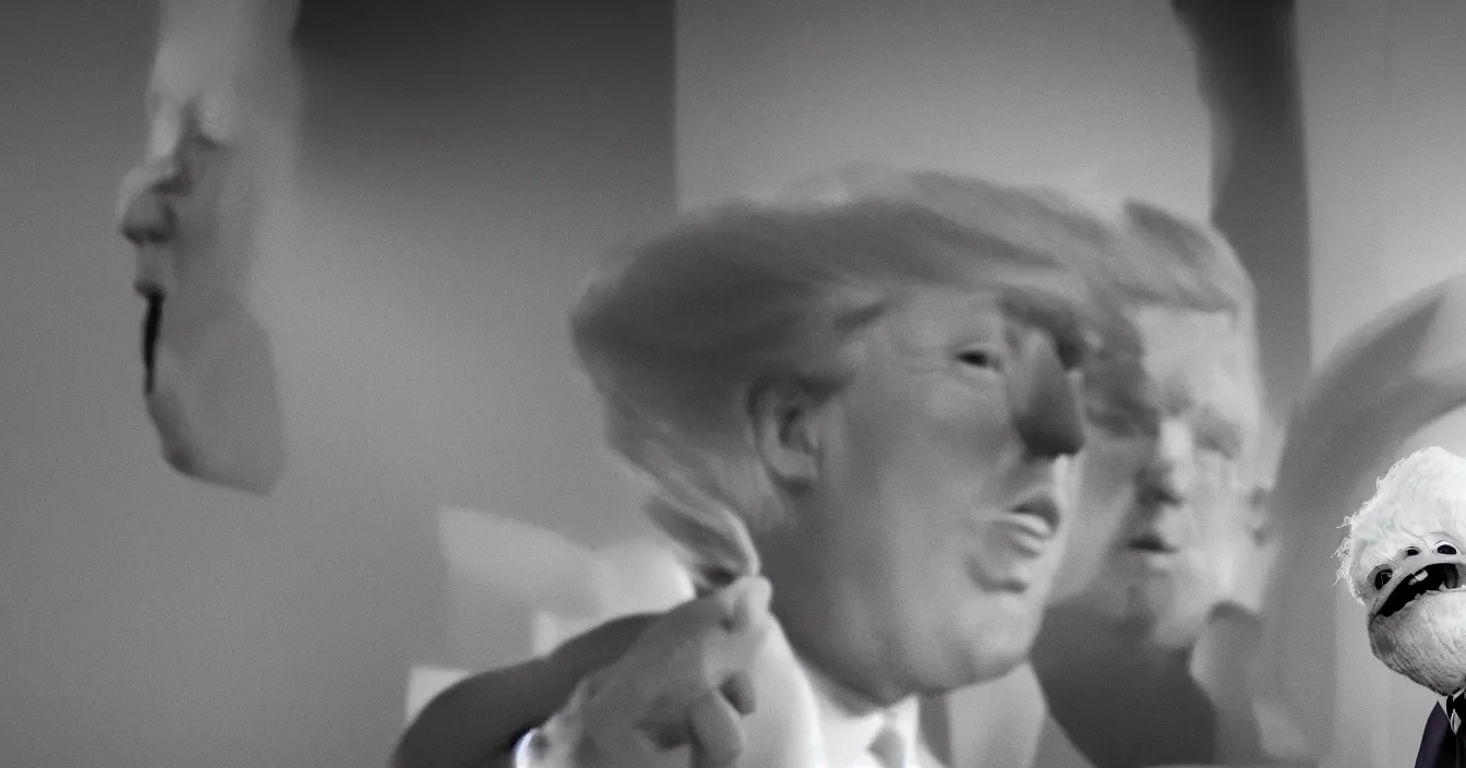 Prompt: Imagination of Donald Trump as worm watching from apple and doesnt know, what is going on, render in Vray