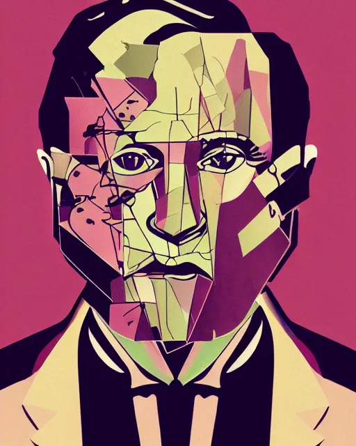 Image similar to cubist portrait of hannibal lecter, cutout digital illustration cartoon colorful beeple vector art