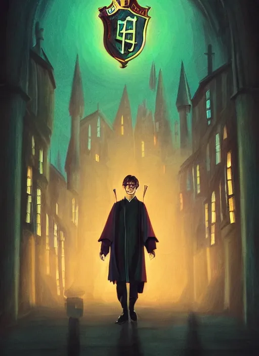 Prompt: harry potter portrait, hogwarts 2 0 7 7, neon, atmospheric, detailed, detailed illustration, 4 k, digital art, sharp focus, minimalism, trending on artstation