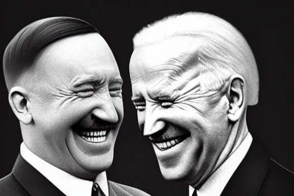 Image similar to “ very very intricate photorealistic photo of hitler and joe biden laughing together, detailed natural lighting, award - winning crisp details ”