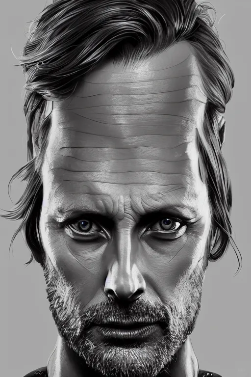 Prompt: symmetry!! portrait of mads mikkelsen in the style of horizon zero dawn, machine face, intricate, elegant, highly detailed, digital painting, artstation, concept art, smooth, sharp focus, illustration, art by artgerm and greg rutkowski and alphonse mucha, 8 k