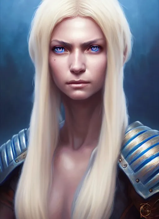 Image similar to a fantasy style portrait painting of shy white female paladin scar wound left eye with blonde hair and blue eyes, holy oil painting unreal 5 daz. rpg portrait extremely detailed artgerm greg rutkowski _ greg