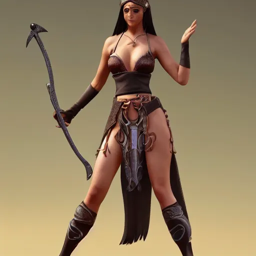 Prompt: a short woman, valkyrie style character, tropical bikini and extra long flowing skirt, oversized broad sword larger than character, by ilya kuvshinov, krenz cushart, pixiv. zbrush sculpt, octane, maya