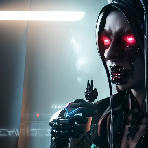 Prompt: evil cyberpunk dark villain, highly detailed, photorealistic portrait, bright studio setting, studio lighting, crisp quality and light reflections, unreal engine 5 quality render