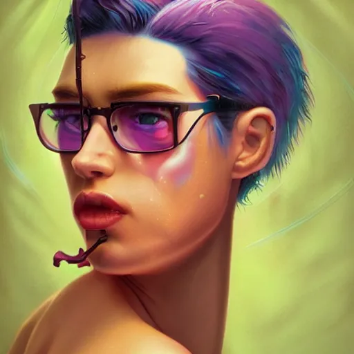 Prompt: Lofi vaporwave cyberpunk portrait dinosaur, Pixar style, Tristan Eaton, Stanley Artgerm, Tom Bagshaw