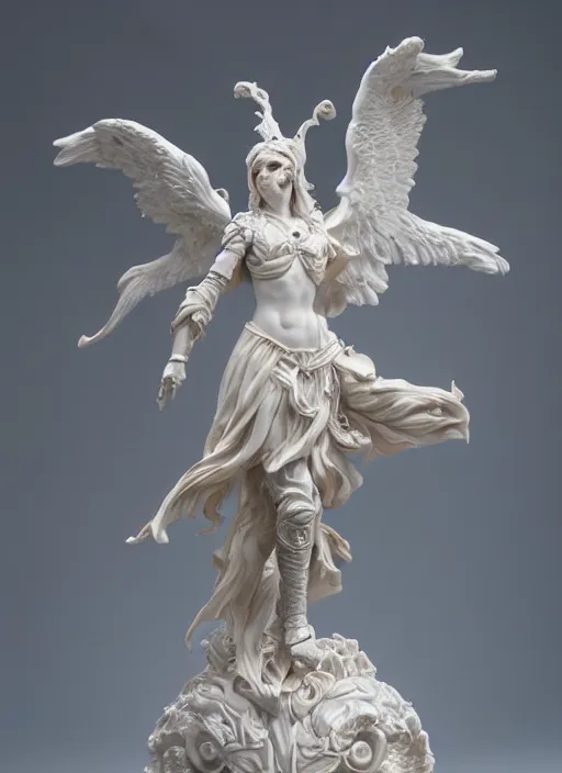 Prompt: high intricate porcelain sculpture of a baroque angelic warrior standing on the edge of a cliff, maria panfilova, andrea savchenko, mike kime, ludovic plouffe, qi sheng luo, oliver cook, trending on artstation