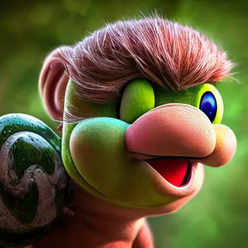 Prompt: stunning award winning hyperrealistic hdr 8 k highly detailed portrait photo of yoshi as a real human