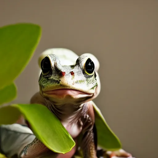 Image similar to a portrait photo of frog dog rabbit gecko, award winning photography, 5 0 mm