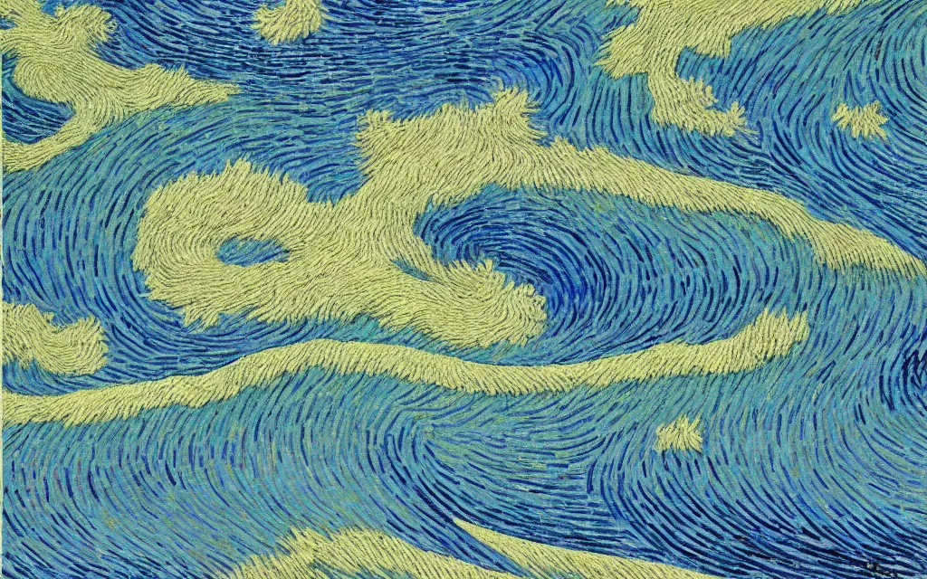 Image similar to a beautiful quiet park in fukuoka, fractal waves. japanese embroidery. retro minimalist art by jean giraud and van gogh.