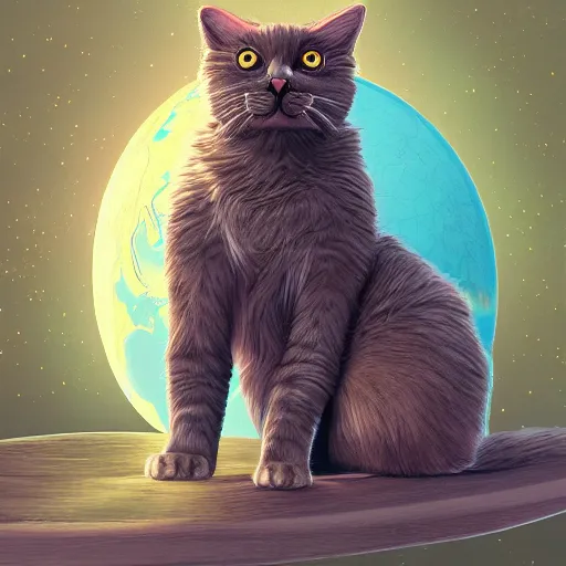 Prompt: a cat sitting on planet earth, illustration, digital art, trending on artstation