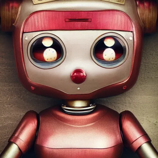 Image similar to closeup portrait of tin toy retro robot doll, depth of field, f 3 2, zeiss lens, detailed, centered, fashion photoshoot, by nicoletta ceccoli, mark ryden, lostfish, breathtaking, 8 k resolution, extremely detailed, beautiful, establishing shot, artistic, hyperrealistic, octane render