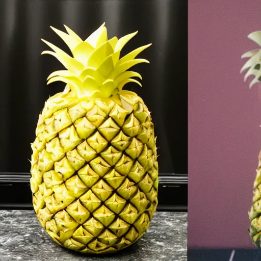 Image similar to DSLR photo of an mkultra pineapple next to a miniscule person by comparison