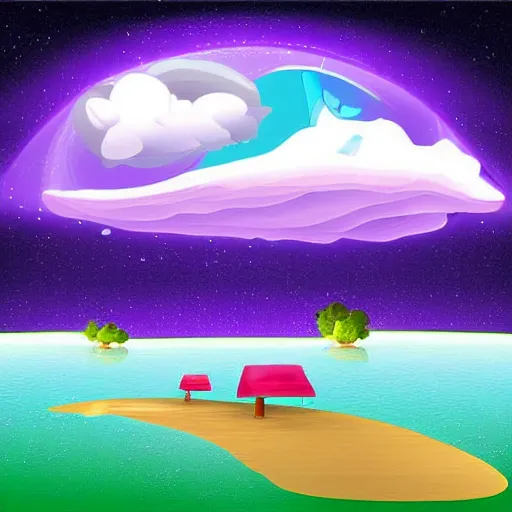 Image similar to purple floating island cartoon app background artwork, digital art, award winning