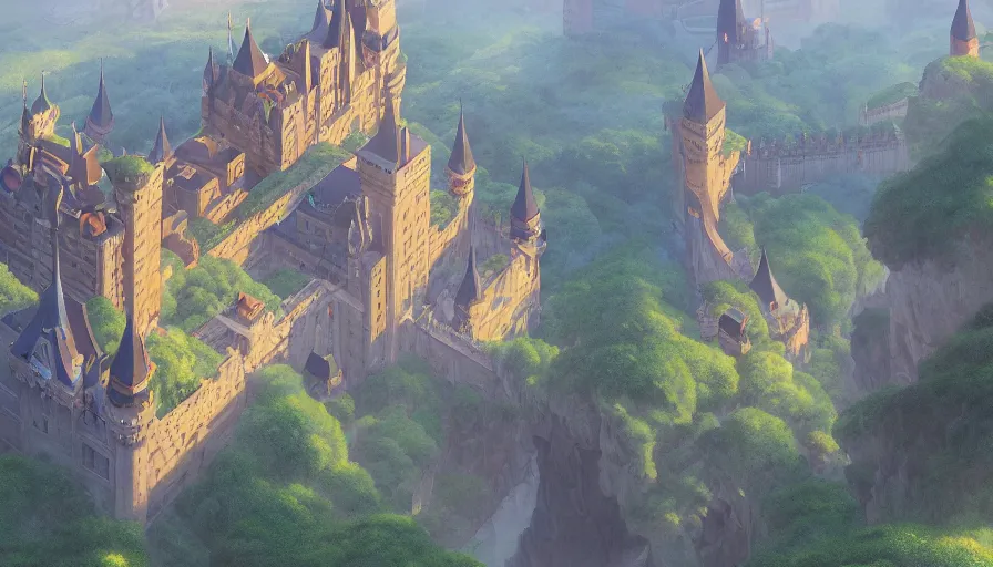 Prompt: A highly detailed matte painting of a huge american castle by Studio Ghibli, Makoto Shinkai, by Artgerm, by beeple, by Greg Rutkowski, volumetric lighting, octane render, 4K resolution, trending on artstation, masterpiece