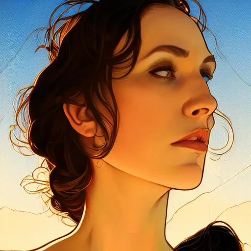 Prompt: Close-up portrait of A beautiful female wine enthusiast with her boyfriend, Joshua Middleton artwork, dramatic backlighting, golden hour, autochrome, high contrast, highly detailed, sharp focus, digital painting, concept art, illustration, cyberpunk, solarpunk, trending on artstation, art by Phil Noto and Alex Toth, composition by alphonse mucha