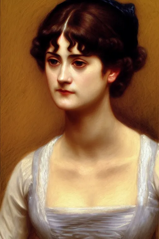 Image similar to jane austen, angry, painting by rossetti bouguereau, detailed art, artstation