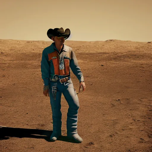 Prompt: apollo 8 cowboy earthrise cowboy in cowboy space, octane render, blender render, unreal engine, 3 5 mm, cowboy