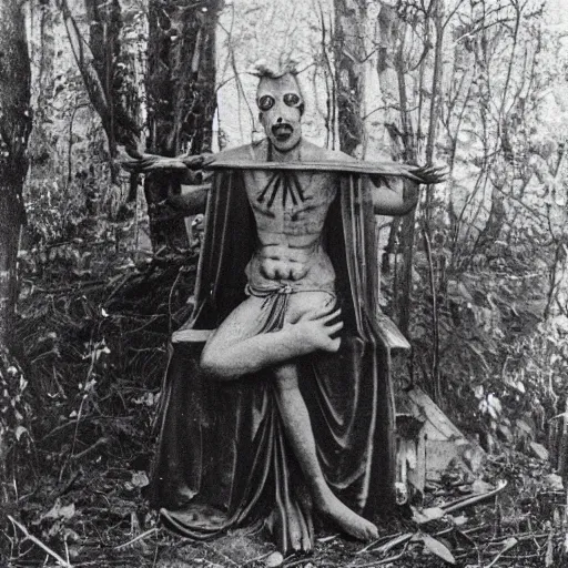 Image similar to occult sacrifice in the woods vintage photo