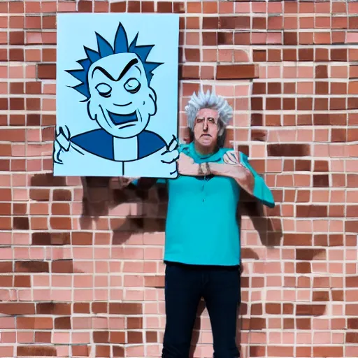 Image similar to rick sanchez holding up a blank sign