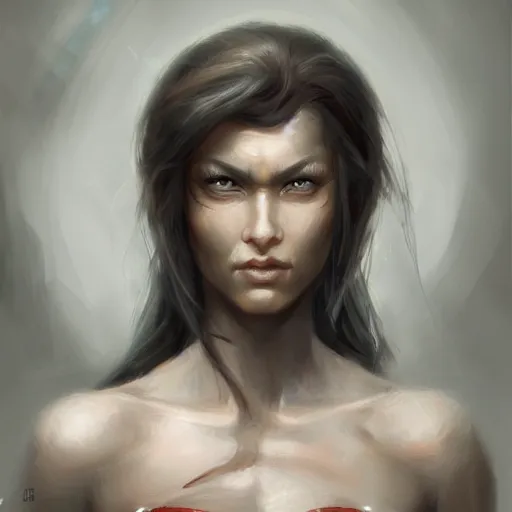 Prompt: beautiful, very strong, mixed race, female, aged 4 0, face, no makeup, head shot, fantasy, highly detailed, digital painting, artstation, concept art, smooth, sharp focus, illustration, art by brom