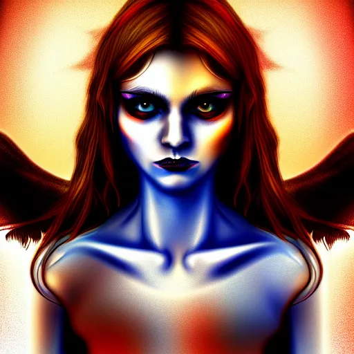 Image similar to half angel half demon, 4 k, digital art, highly detailed