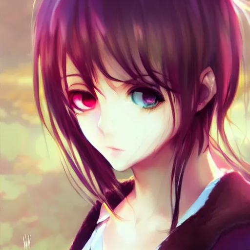 Image similar to beautiful anime girl, attractive features, sharp focus, digital art, art by WLOP