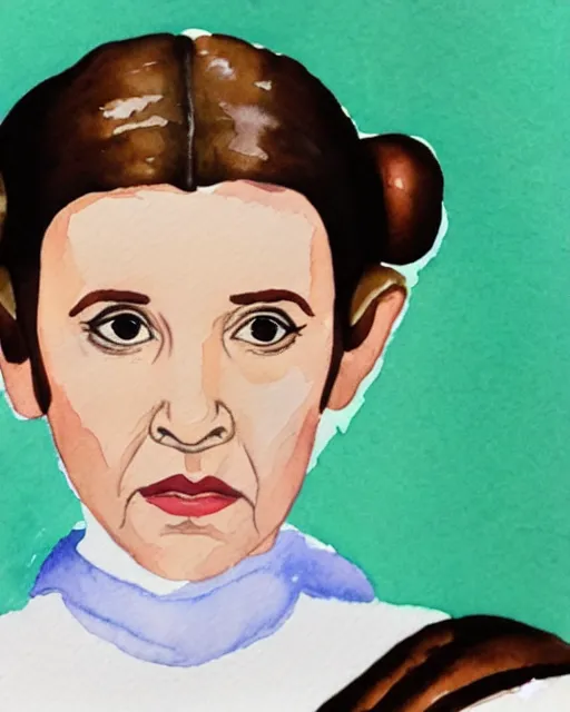 Prompt: a watercolor portrait of princess leia