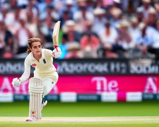 Image similar to emma watson opens the batting for england at lord's cricket ground, sports photography, 4 k