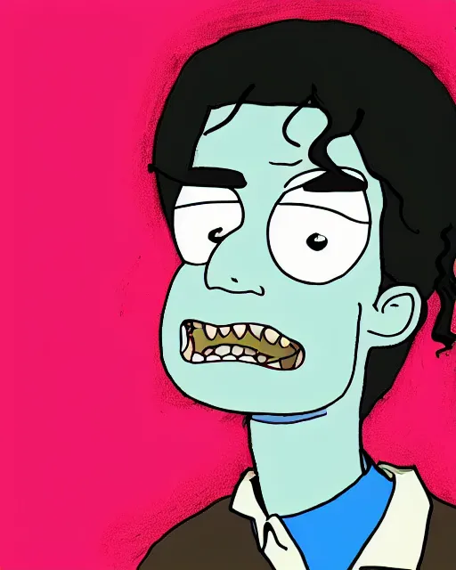 Image similar to portrait of michael jackson in the style of justin roiland. cinematic lighting. style of rick & morty. photographic, photography. by justin roiland