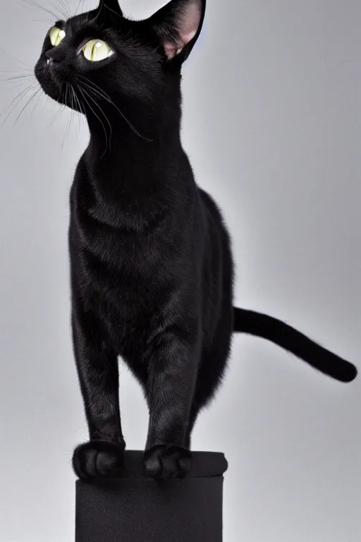 Prompt: a black cat wearing a formal overcoat, profile photo portait