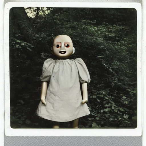 Image similar to Polaroid photo of a creepy doll found in a forest