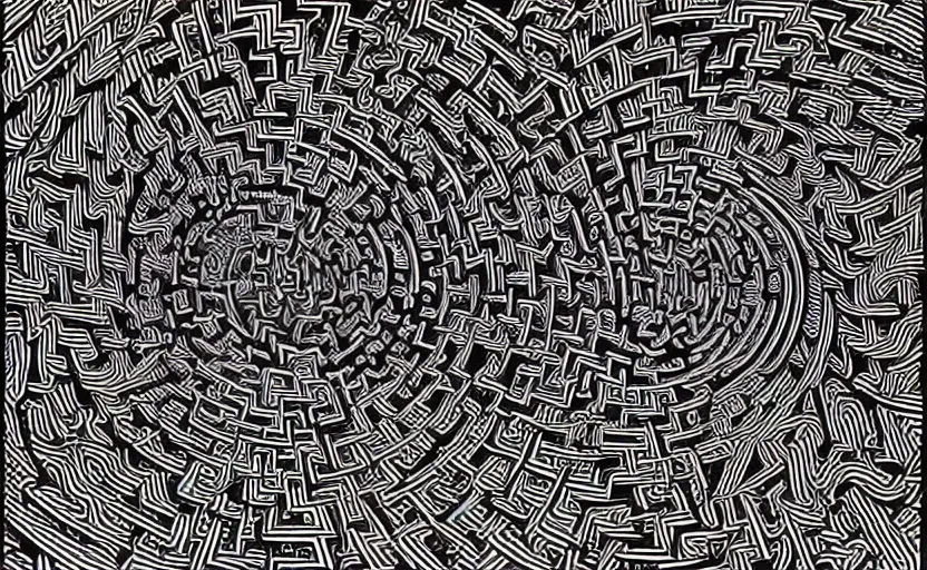Prompt: intricate maze linework highly detailed optical illusion escher