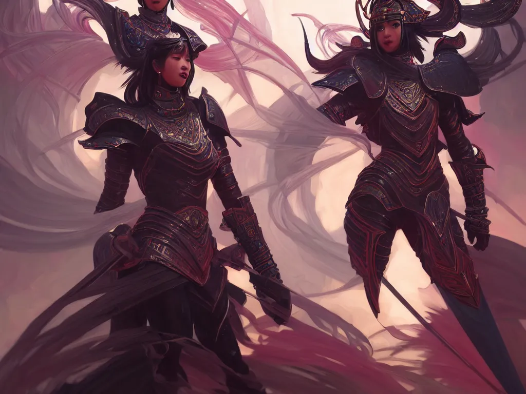 Image similar to portrait hero action pose of futuristic black hair female knights of zodiac, abstract chinese dragon concept art, d & d, at neon light ancient temple, highly detailed, digital painting, artstation, sharp focus, illustration, art by tan zi and ayanamikodon and alphonse mucha and wlop